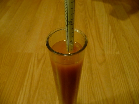 Same hydrometer reading - different angle showing our potential alcohol content to be 13%